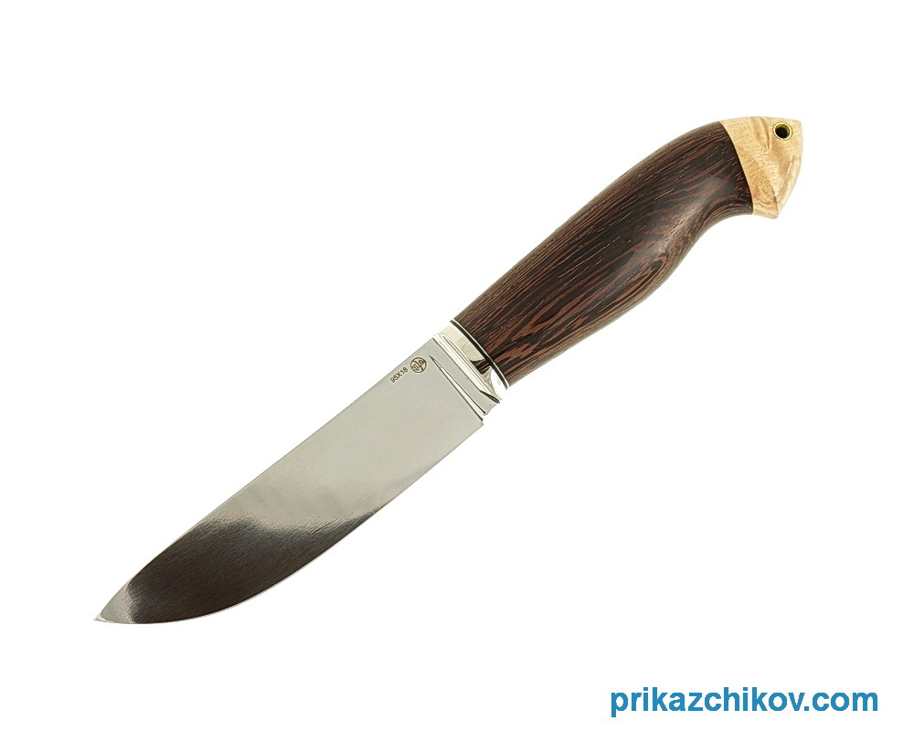 Нож из кованой стали 95Х18 Рабочий (рукоять венге и карельская береза, литье мельхиор) N19 Нож из кованой стали 95Х18 Рабочий (рукоять венге и карельская береза, литье мельхиор) N19