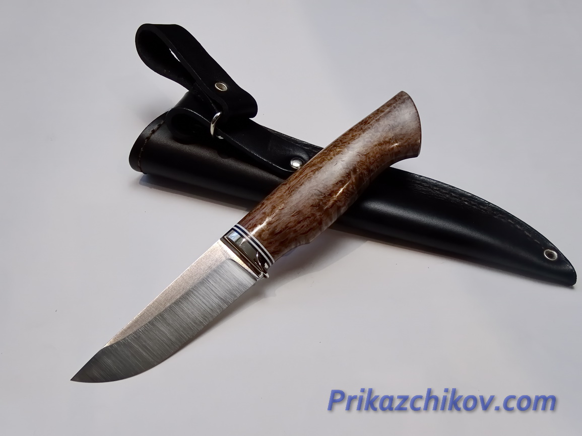 Нож из порошковой стали Elmax(рукоять стабилизированная карельская береза , литье мельхиор) N35