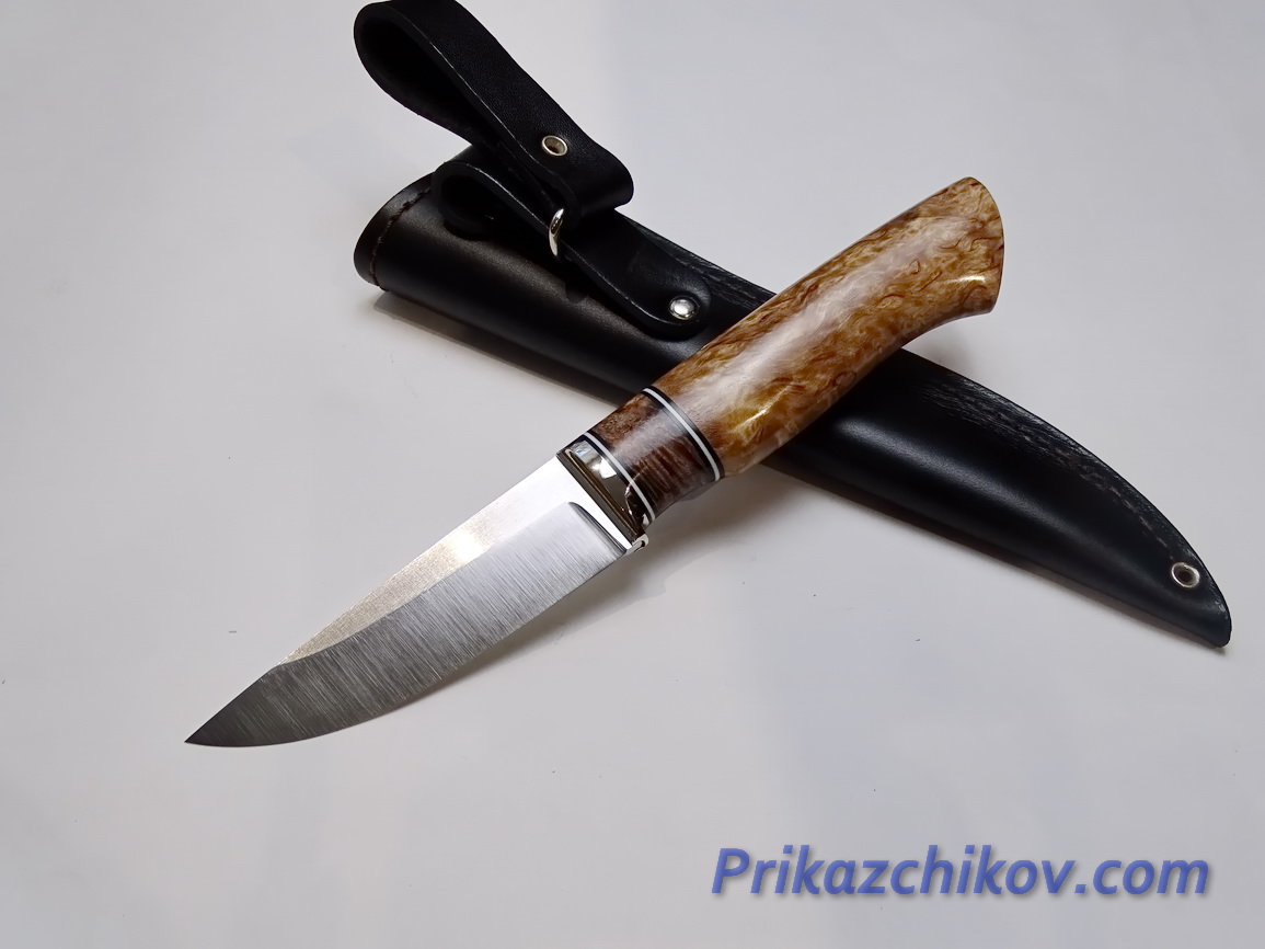 Нож из порошковой стали Elmax(рукоять стабилизированная карельская береза , литье мельхиор) N58