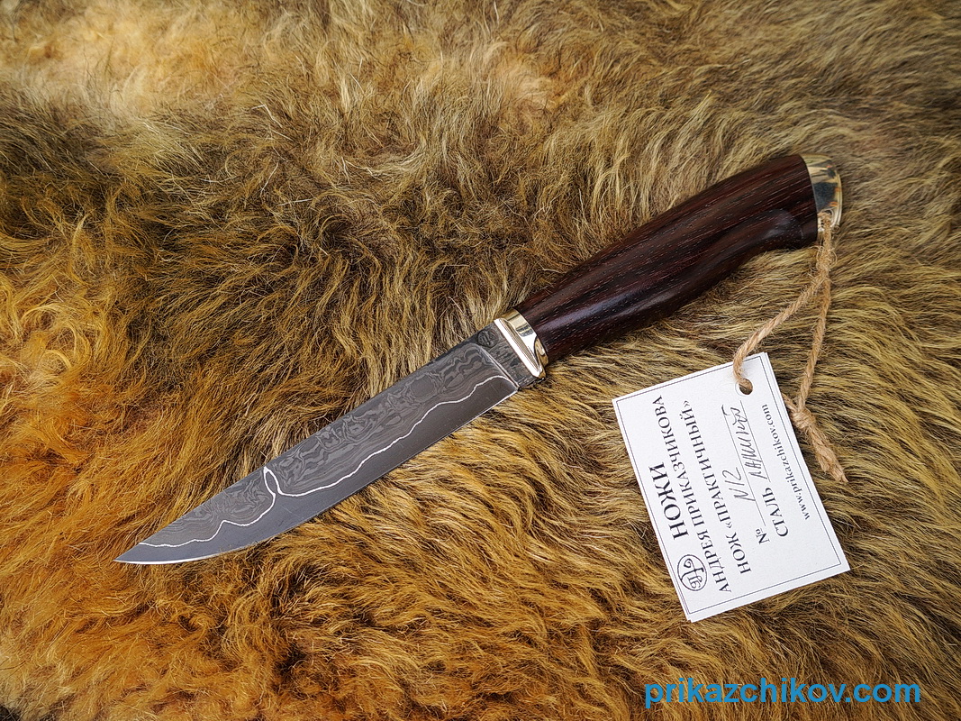 Нож из ламинированной стали Практичный (рукоять палисандр индонезийский, литье мельхиор) N12