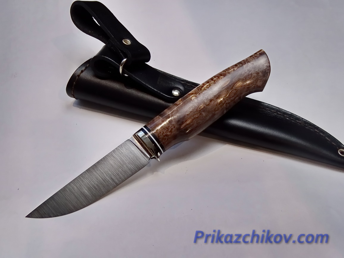 Нож из порошковой стали Elmax(рукоять стабилизированная карельская береза , литье мельхиор) N40