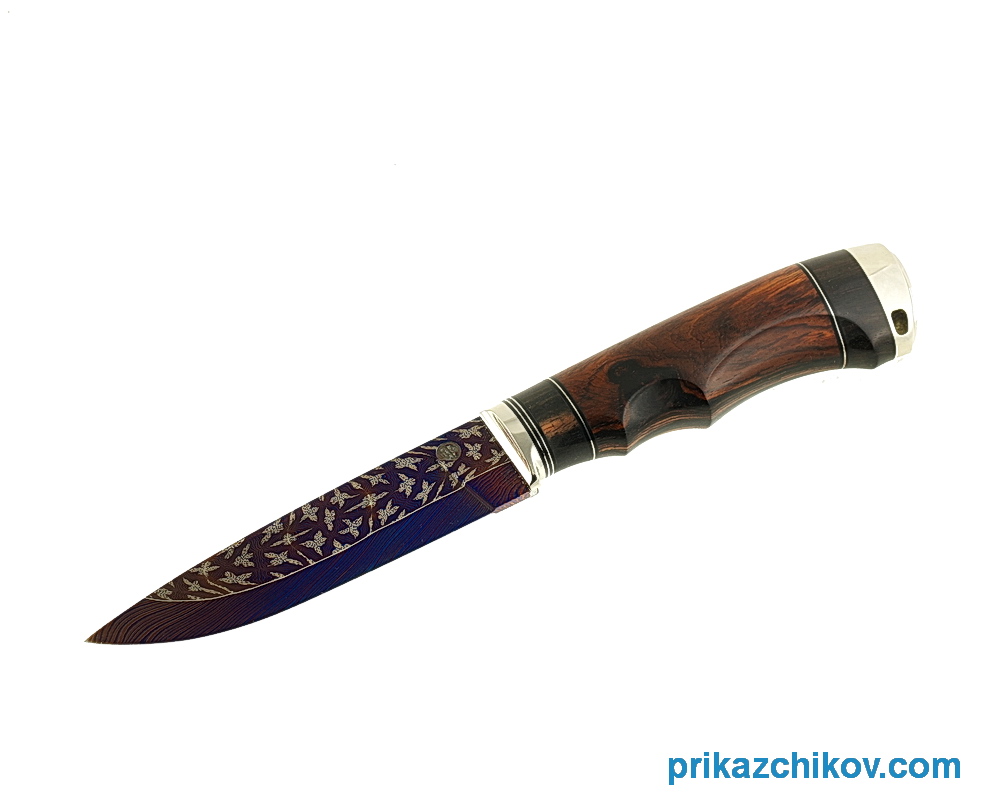 Аторский нож из мозаичной дамасской стали Классик (рукоять кокоболо, эбен, литье мельхиор)