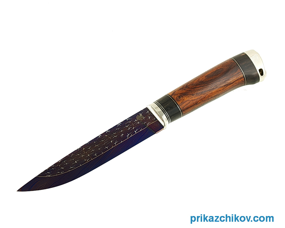Аторский нож из мозаичной дамасской стали Классик II (рукоять кокоболо, эбен, литье мельхиор)