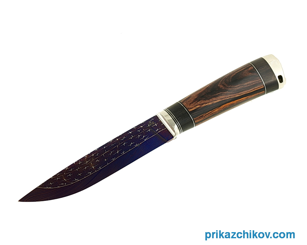 Аторский нож из мозаичной дамасской стали Классик III (рукоять кокоболо, эбен, литье мельхиор)