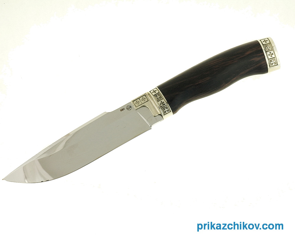 Нож Охотничий из кованой стали ХВ5 (рукоять граб, литье мельхиор) N31