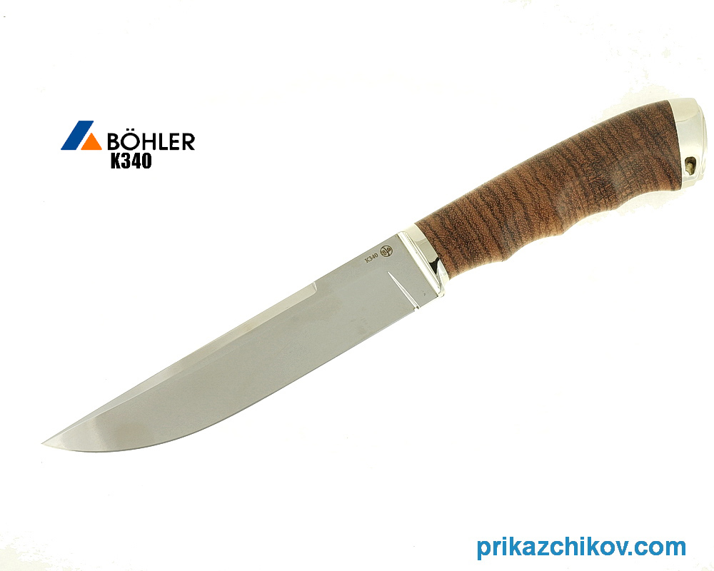 Нож Охотничий из кованой стали Bohler K340 (рукоять зебрано, литье мельхиор) N31